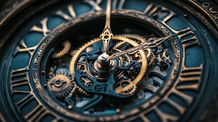 Obraz premium Vintage clock gears closeup, detailed mechanism