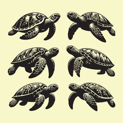 Fototapeta premium Silhouette set of turtle