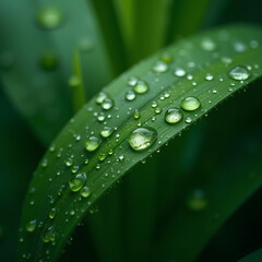 Naklejka premium Amazing Close up of green leaf, with water drops, perfect for nature wallpapers and backgrounds