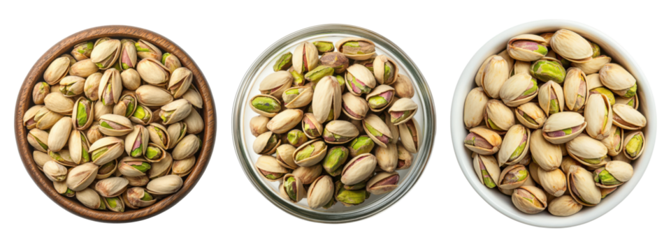 Top view Pistachios in bowl on white background