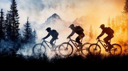 Obraz premium Mountain Biking Silhouette at Sunset