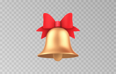 Christmas bells with red ribbon isolated png background. Vector bells png.