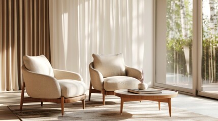 Modern Living Room Interior Design with Armchairs and Sunlight