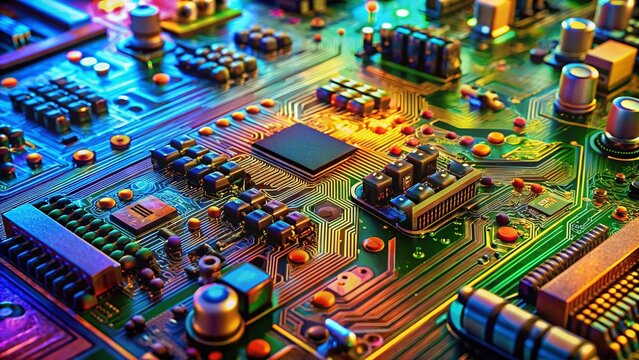 Detailed Close-Up of a Parallel Circuit Board with Colorful Components and Intricate Wiring Design
