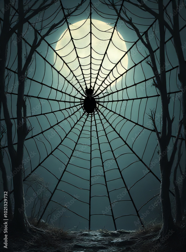 Aufkleber A intricate spider web design with cobweb like frames adds a spooky touch to the background._00003_