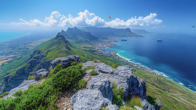 Cape Town&rsquo;s Table Mountain Overlooking the City and Atlantic Ocean