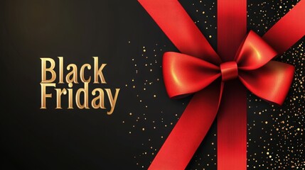 Black flat design with text "Black Friday Sale" and red ribbon bow, limited time only banner for Black Friday advertising poster template. Black Friday concept. large elegant ribbon bow decoration