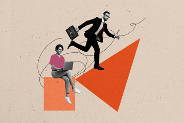 Composite trend artwork 3D sketch image photo collage of trader human resources business work team...