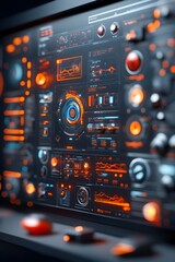 Obraz premium Visually stunning futuristic control room featuring complex digital systems holographic projections and a streamlined user experience with a muted color palette and cinematic composition