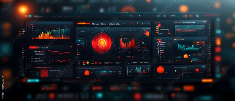 Poster sleek and sophisticated futuristic cyberpunk inspired software user interface with dynamic interacti