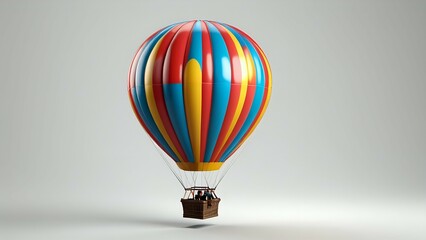 Fototapeta premium Colorful hot air balloon with a wicker basket, isolated on a white background.