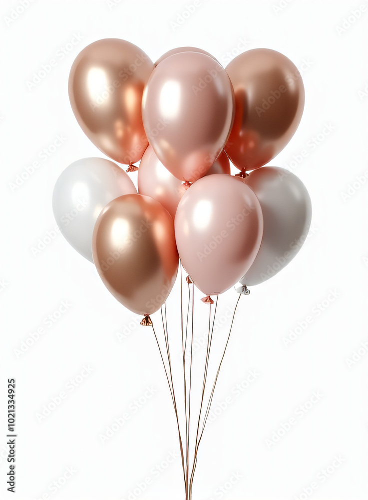 Poster a set of isolated, realistic 3d balloons in various metallic colors and designs is presented against
