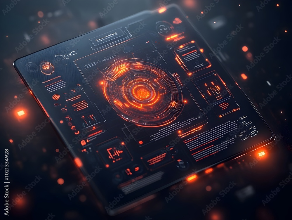Poster futuristic game background featuring a large holographic data visualization interface intricate ui e