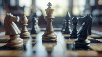 Close Up of Chess Pieces on a Wooden Board
