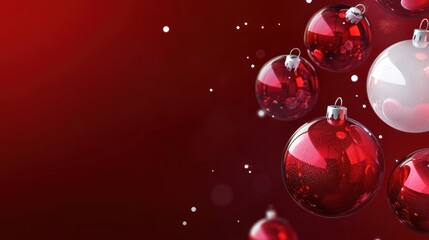 beautiful red background banner of christmas balls with text space, used for christmas advertising transparent background