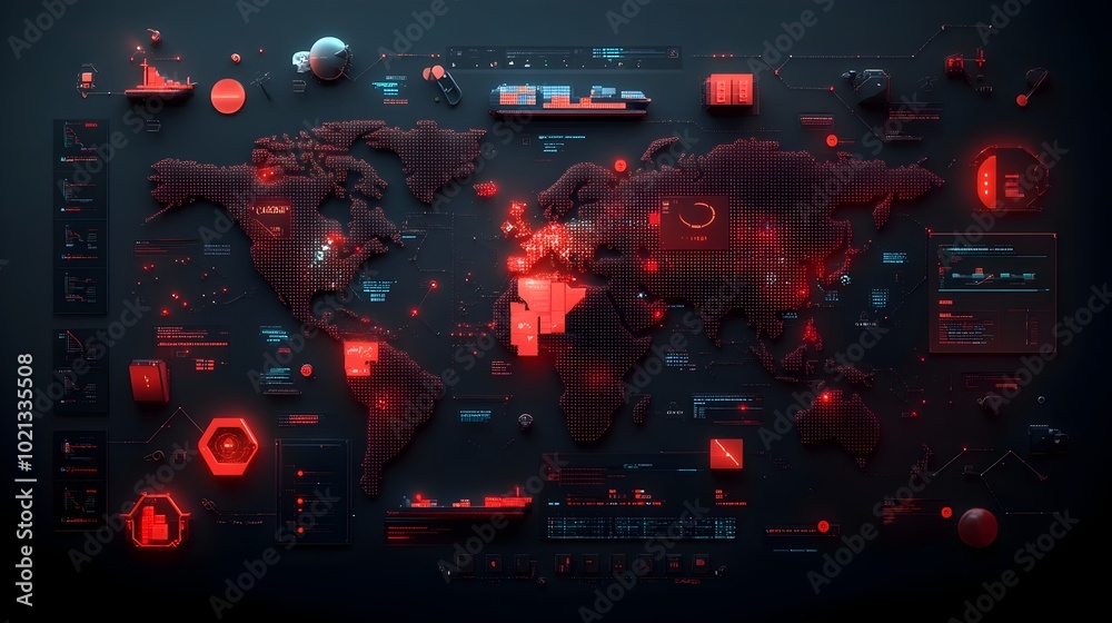 Poster futuristic global logistics network featuring intricate data visualization of supply chain routes ai