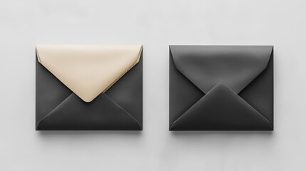 Elegant Black Envelopes Isolated on a White Background Realistic Stationery Image. Generative AI