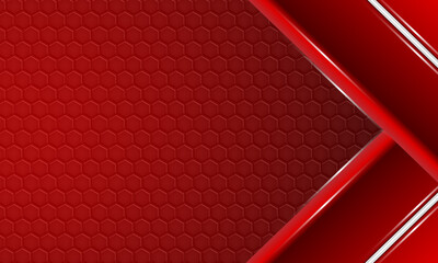 Abstract Red Geometric Background with White Stripes and Hexagon Pattern, Abstract red hexagon background with copy space. Vector graphic illustration.