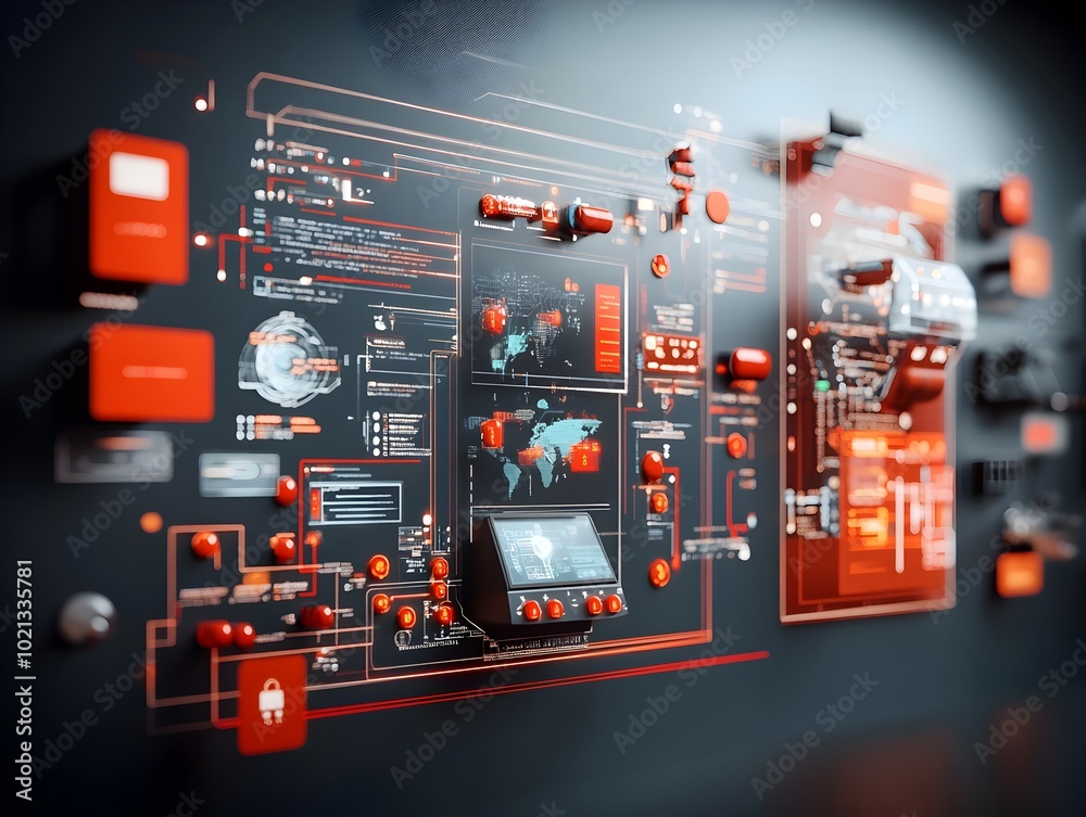 Poster Futuristic global shipping command center with interconnected supply routes container ship logistics data driven decision making AI powered analytics dynamic 3D projections