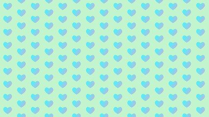 ペパーミントに青いグラデーションのハートが可愛いシームレス背景 © Kurijiro