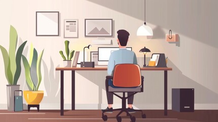 Modern Home Office Setup with Person Working at Desk