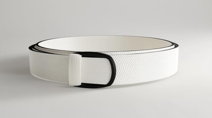White belt with black buckle isolated on a neutral background minimalistic fashion accessory. Generative AI