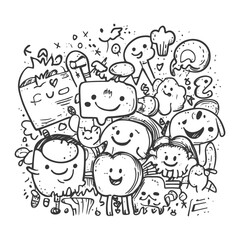 Doodle Illustration of Cartoon Characters with Smiling Faces
