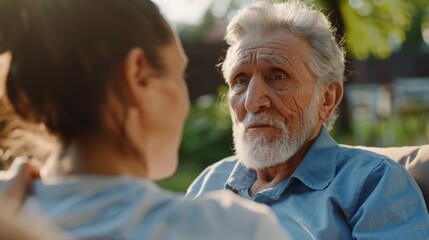 Elderly Man and Young Woman in Conversation: A Moment of Care and Support