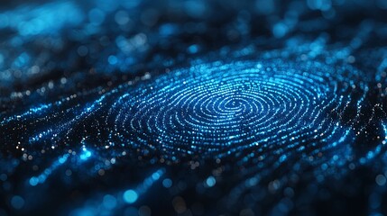 Abstract Digital Fingerprint Pattern with Blue Glowing Particles