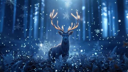 Enchanted Deer in Mystical Forest with Glowing Antlers and Magical Atmosphere at Night - Powered by Adobe