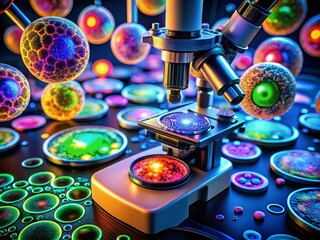 Detailed Microscopic View of Colorful Cells Under the Microscope for Scientific Research and Study