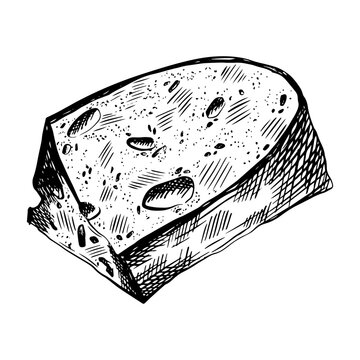 recommend clip art: A piece of bread sketch drawing, engraving,  vector illustration, black outline on a white background