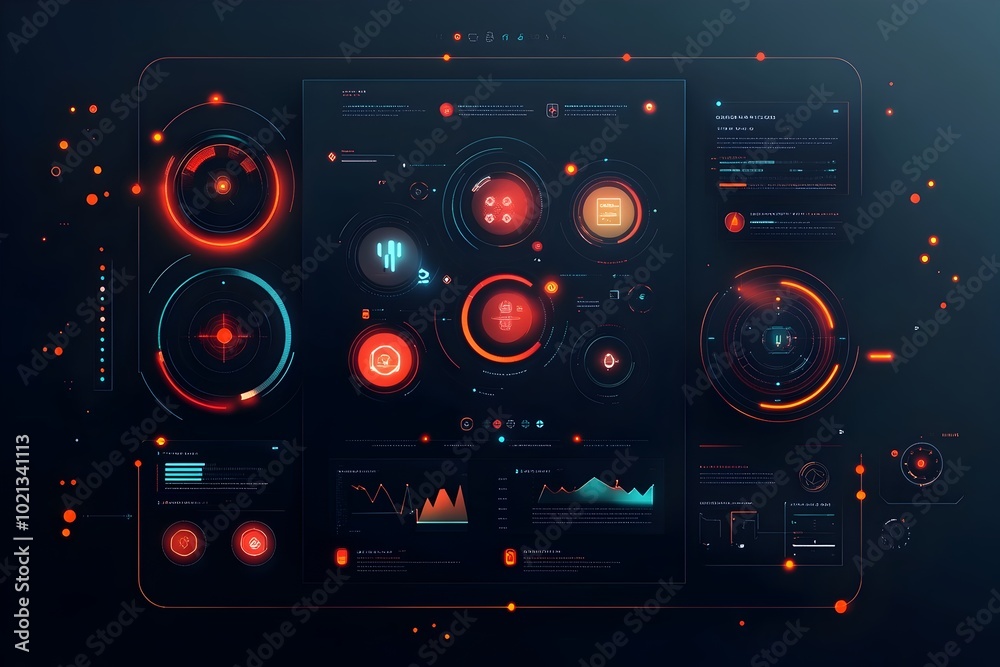 Poster sleek and futuristic user interface design with neon accents for high tech digital environments game