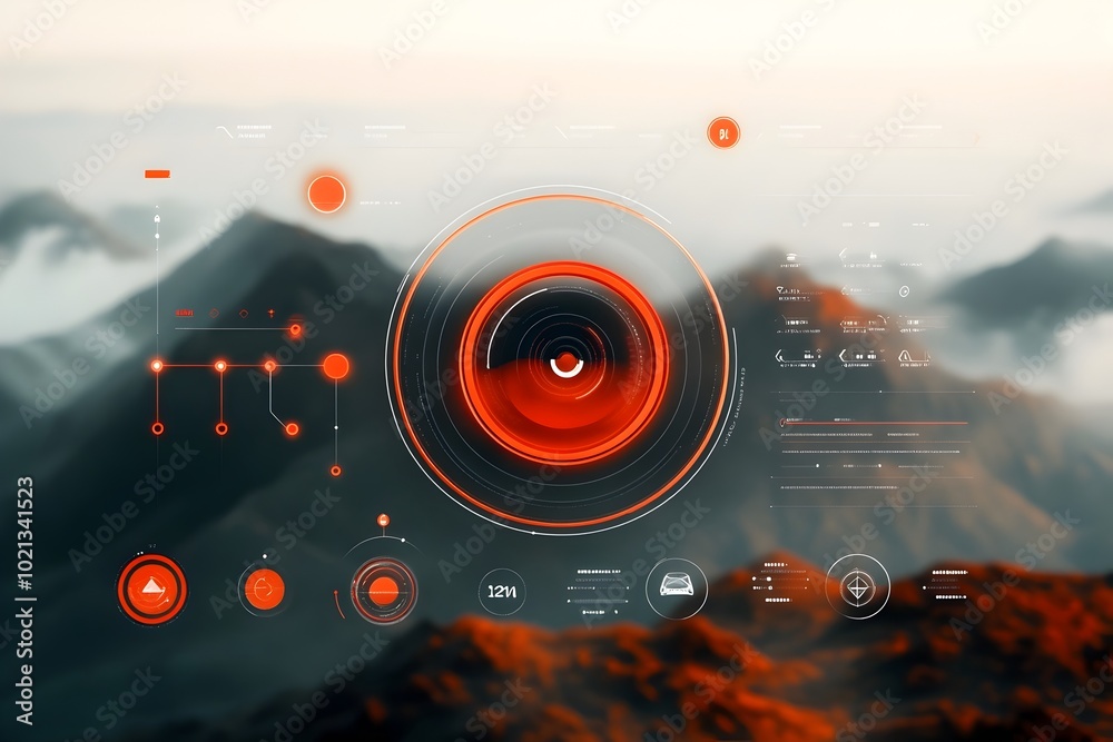 Poster futuristic and minimalist hud and gui design elements embedded within a stunning atmospheric sci fi 