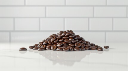 Closeup of Roasted Coffee Beans on White Background