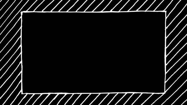 White wiggly hand drawn rectangular frame doodle stripes background on alpha