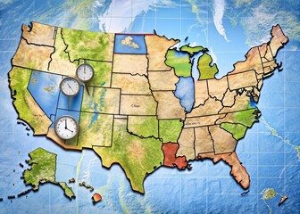 Detailed US Time Zone Map Highlighting Major Cities Across Different Regions and Their Time Differences