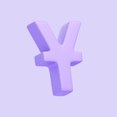 Purple Yen currency symbol on a light purple background, representing finance, currency, and economic concepts. 3D icon, sign and symbol. 3D render illustration
