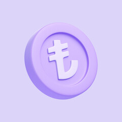Fototapeta premium Turkish lira symbol in a circular purple design, symbolizing currency, finance, and economics. 3D icon, sign and symbol. 3D render illustration