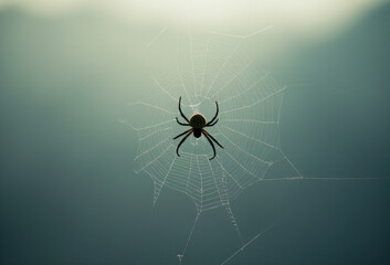 Obraz premium A dark spider web stands out against a light-colored background._00004_