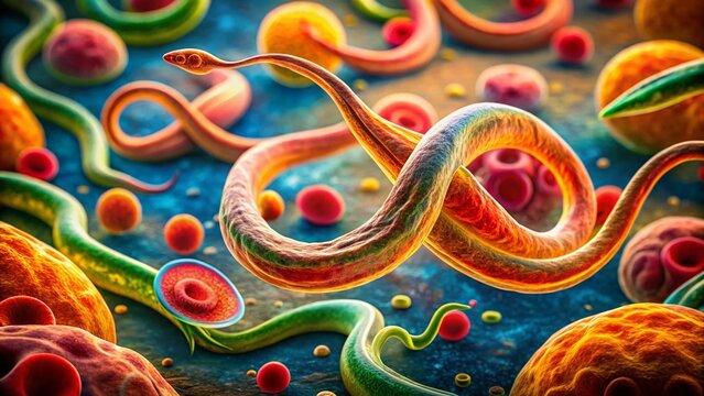 Detailed View of Trypanosoma Parasite Under Microscope for Scientific Research and Education Related to Tropical