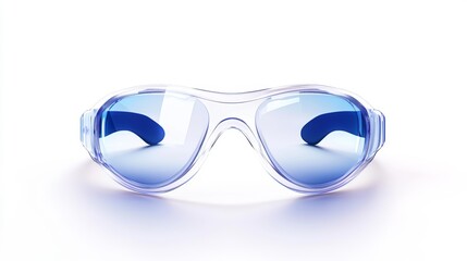 Fototapeta premium Clear protective goggles with blue tint on a white background suitable for eye protection during various activities. Generative AI