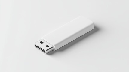 Minimalist White USB Drive on a White Background &ndash; Portable Data Storage Device Image. Generative AI