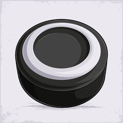 Hand drawn black and white sport ice hocket puck disk for icy surfaces isolated on white background