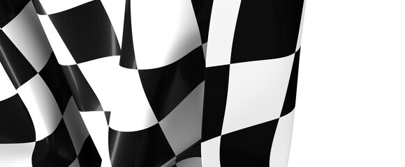 The checkered flag waves signifying victory and the thrill of the finish line