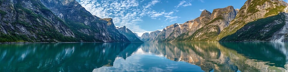 Fototapeta premium A cool, icy fjord with towering cliffs and space for text 