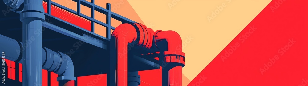 Wall mural abstract industrial design featuring powerful pipes and vibrant colors, ideal for engineering and co