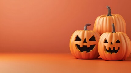 spooky halloween illustration for kids carwed pumpkins and copy space in the middle. High quality photo