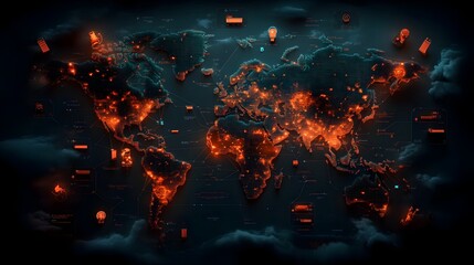 Digital world map displaying an AI powered global logistics and transportation network for international trade