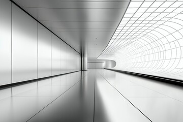 Obraz premium Modern Architectural Corridor with Curved Grid Ceiling